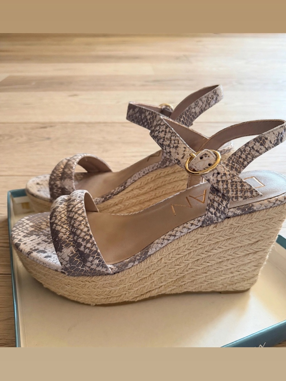 Neutral Snake-Print Espadrille Wedge Sandals